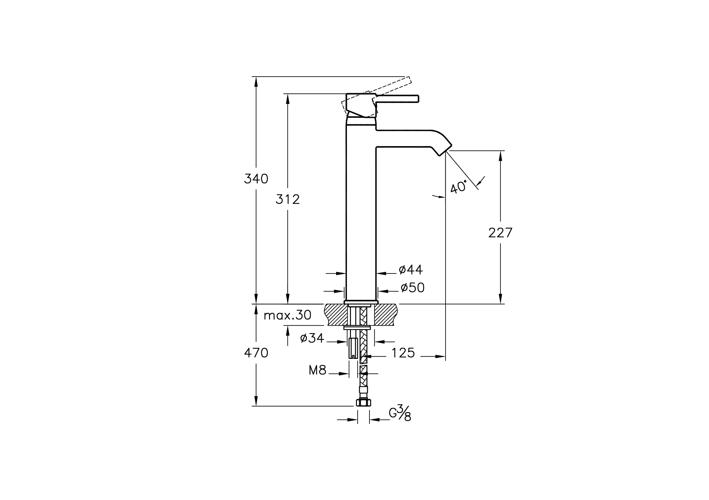 Vitra Minimax S Wastafelkraan Chroom Hoog