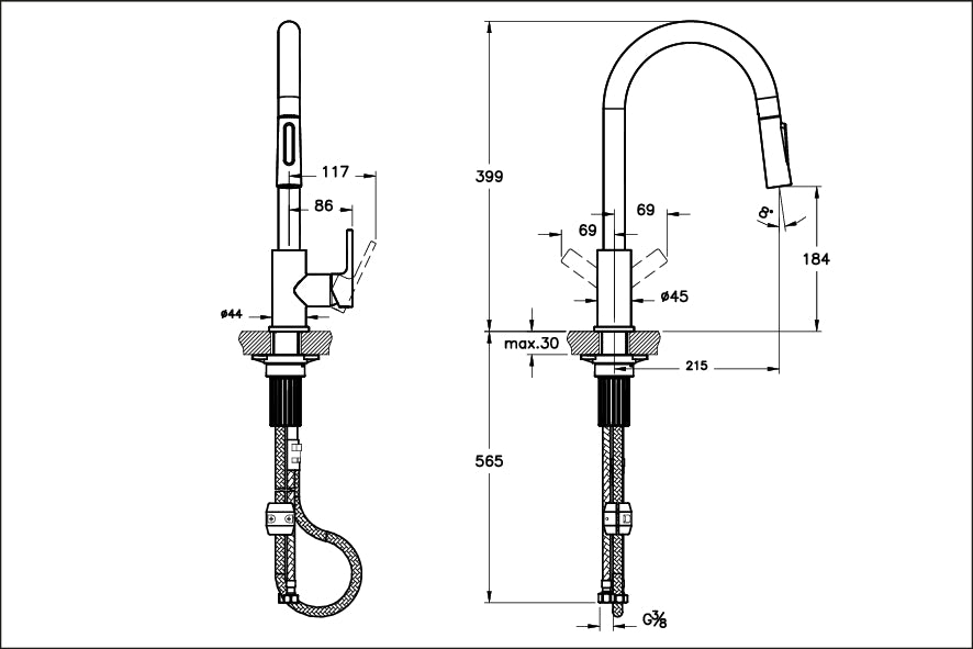 Vitra Masterline Maestro Pull-Down Keukenkraan Chroom