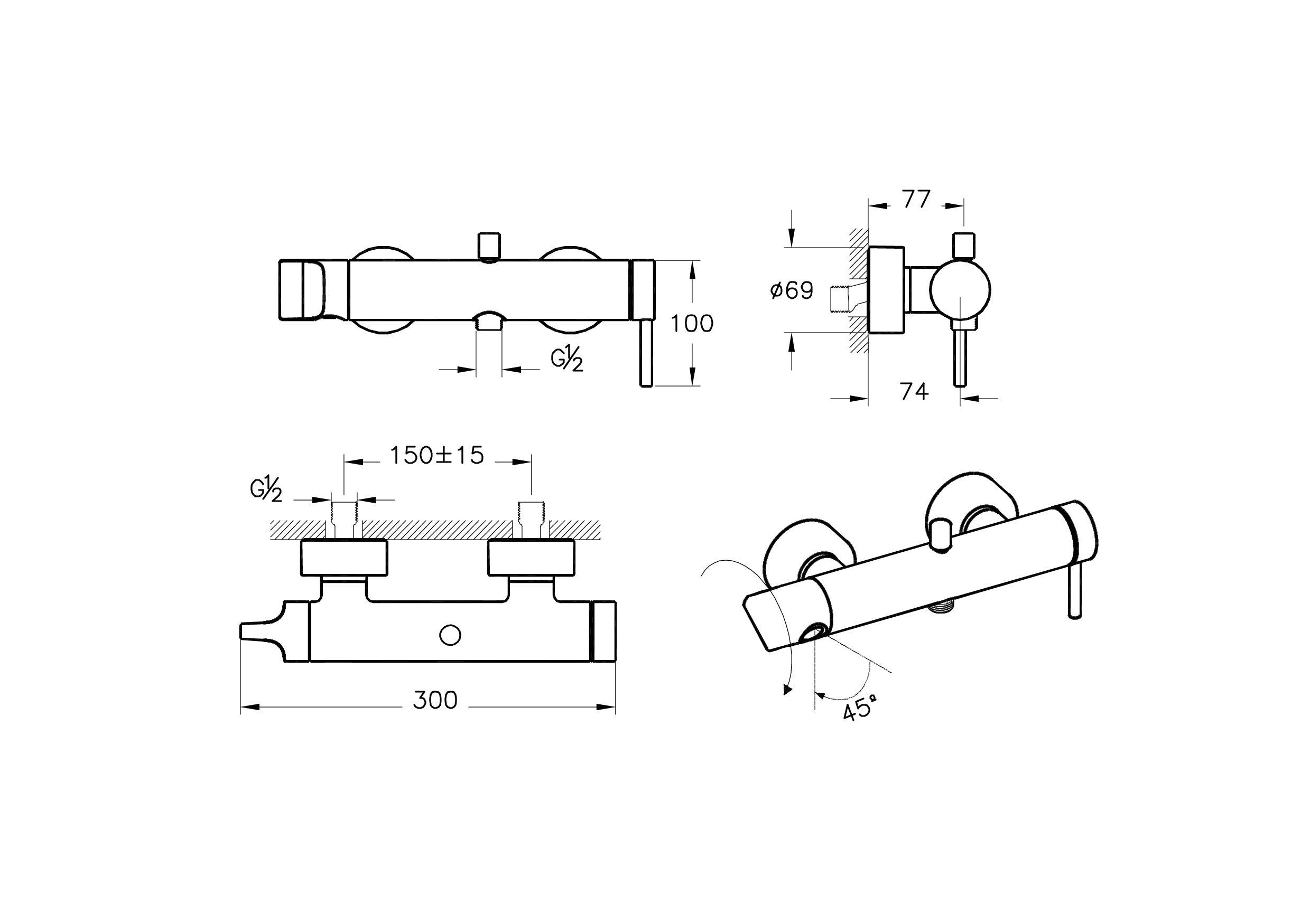 Vitra Origin Douche/Bad Kraan