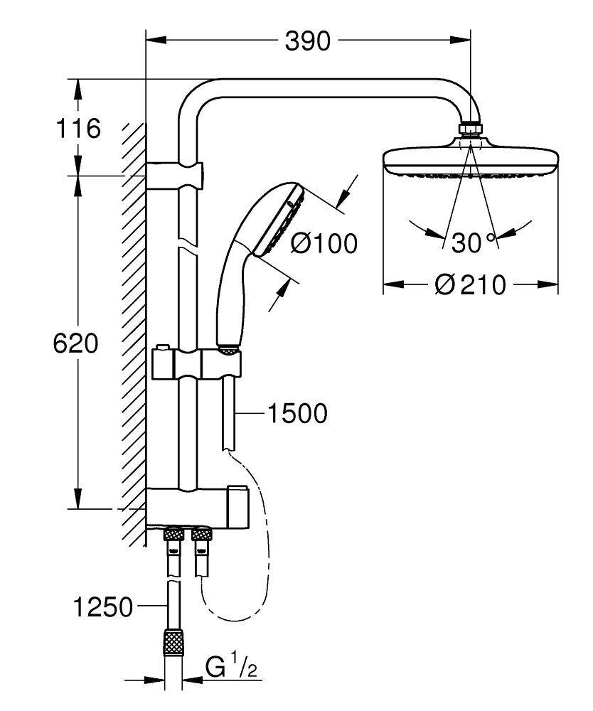 Grohe Tempesta System 210 Flex Douchesysteem Met Omstelkraan Voor Wandmontage Chroom