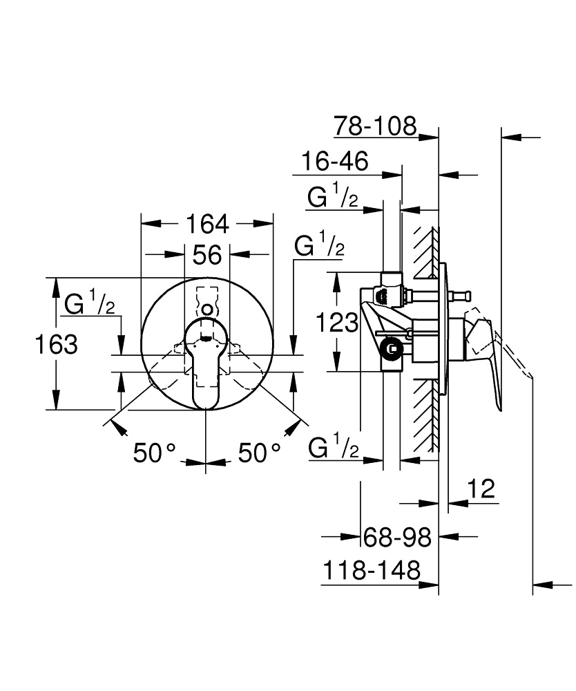 Grohe Bauedge Inbouw Eengreeps Bad-/Douchekraan 1/2″ Chroom