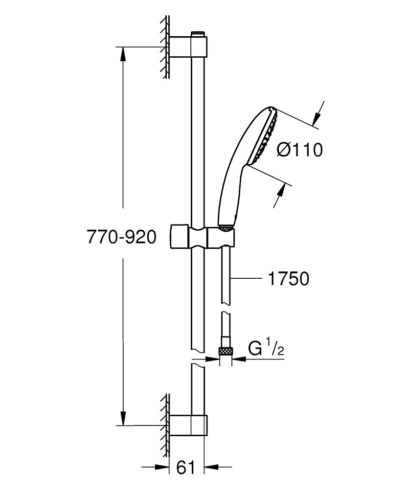 Grohe Tempesta 110 Glijstangset 1 Straalsoort 900Mm Max 8.0L/M Chroom