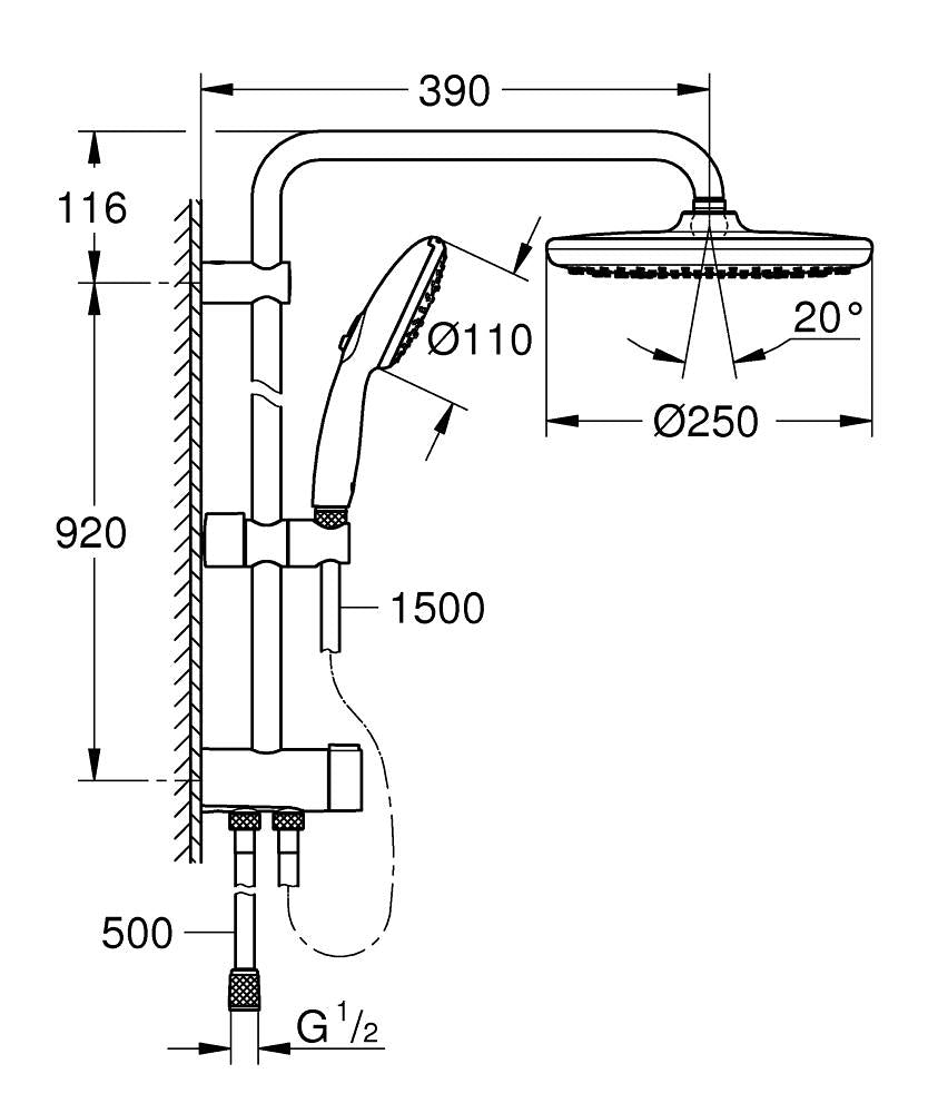 Grohe Tempesta Systeem 250 Flex Wandmontage Douchesysteem Chroom
