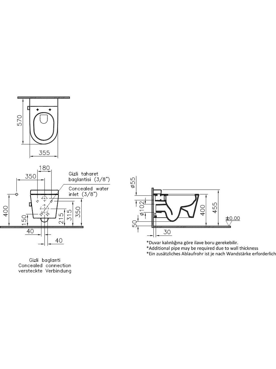 VitrA Nest Rim-ex Wand-WC mit integrierter Thermostat-Bidetarmatur und Reinigungsmittelfach, Weiß