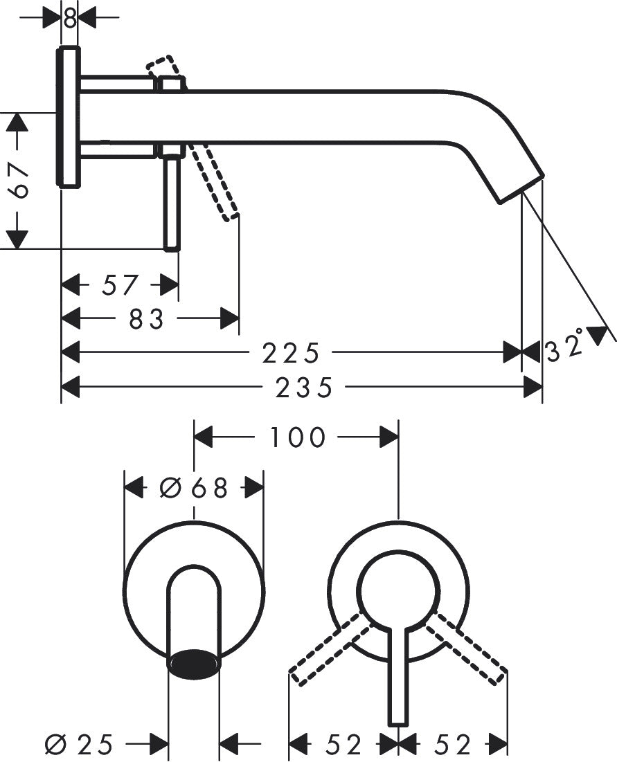 Hansgrohe Tecturis S Wastafelkraan Inbouw - Mengkraan - Rond - Eengreeps - 22.5Cm Uitloop - Mat Zwart