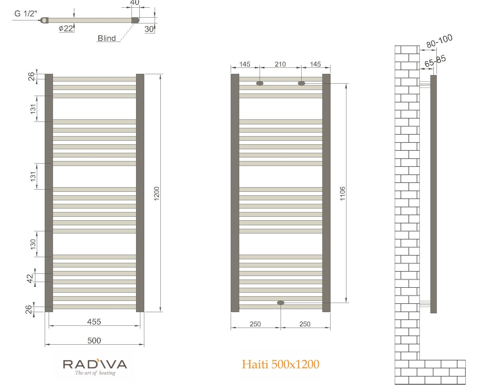 Radiva Haiti Radiator 500 X 1200 Mm