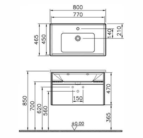 VitrA S50+ Badezimmer-Waschtischunterschrank 80 cm, Reinweiß