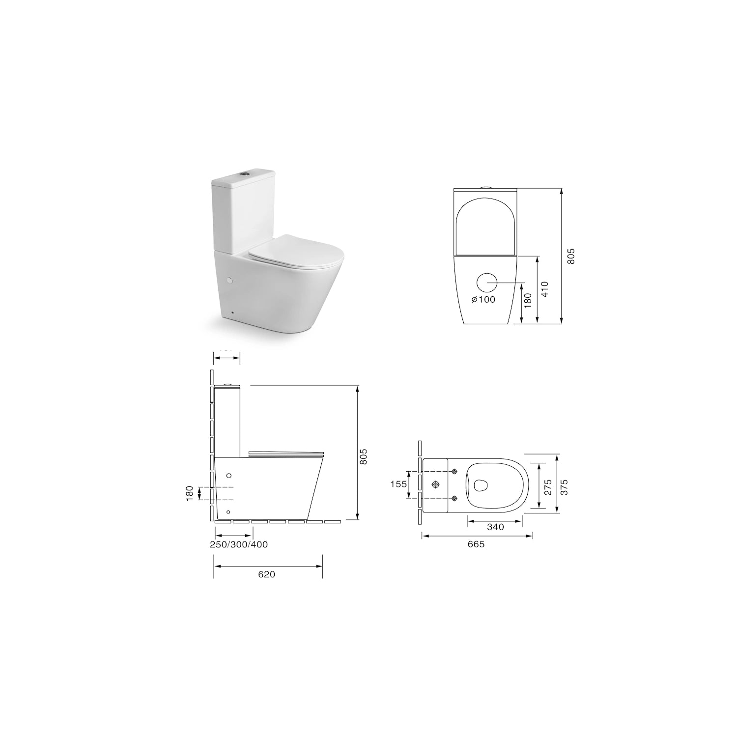Dutchline - Lux Luccio Rimless (Pk) Duoblok + Softclose Ondiep Zitting - Met Bidet