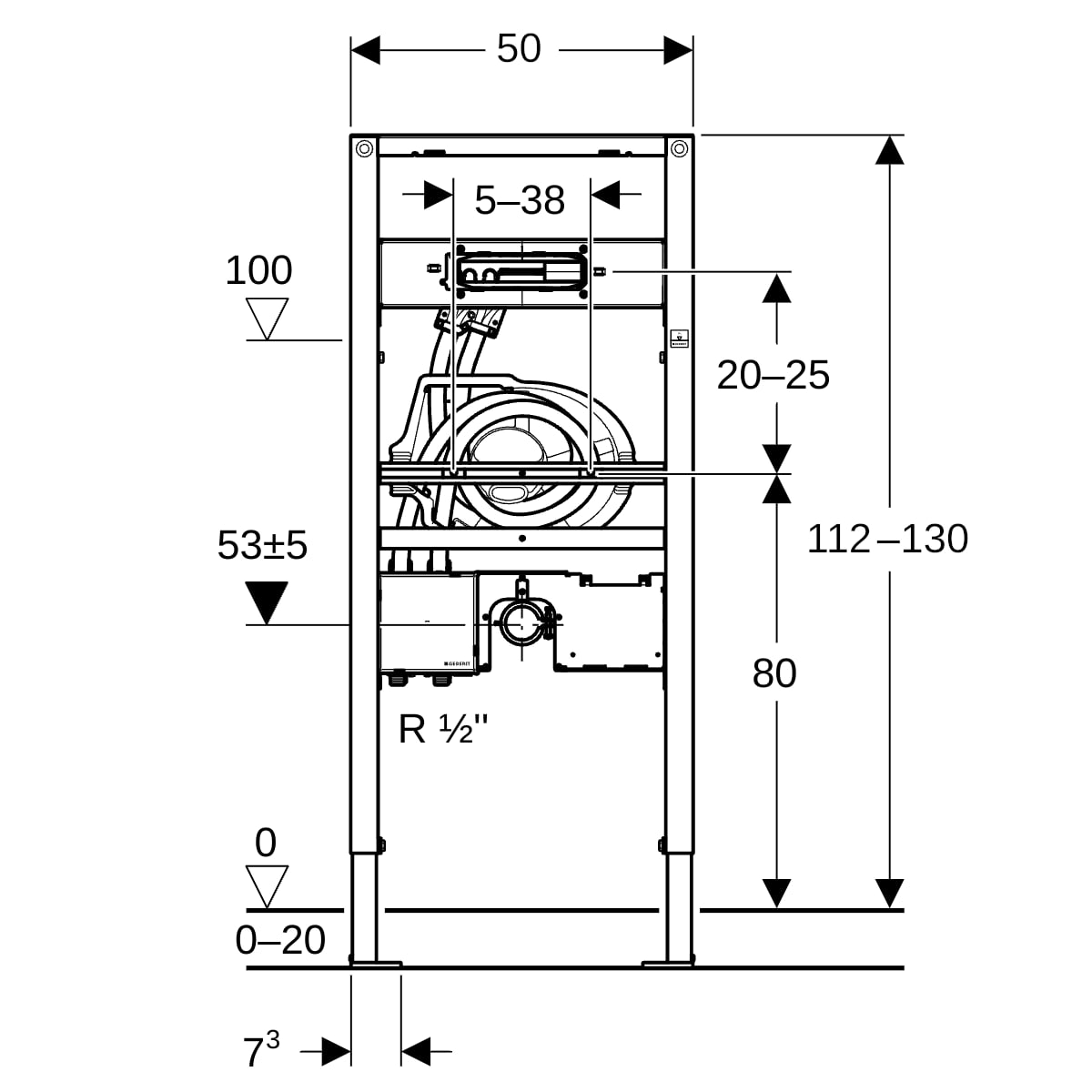Geberit Duofix Wastafel Element, 112–130 Cm, Geberit One Wandkraan Met Inbouw-Functiebox
