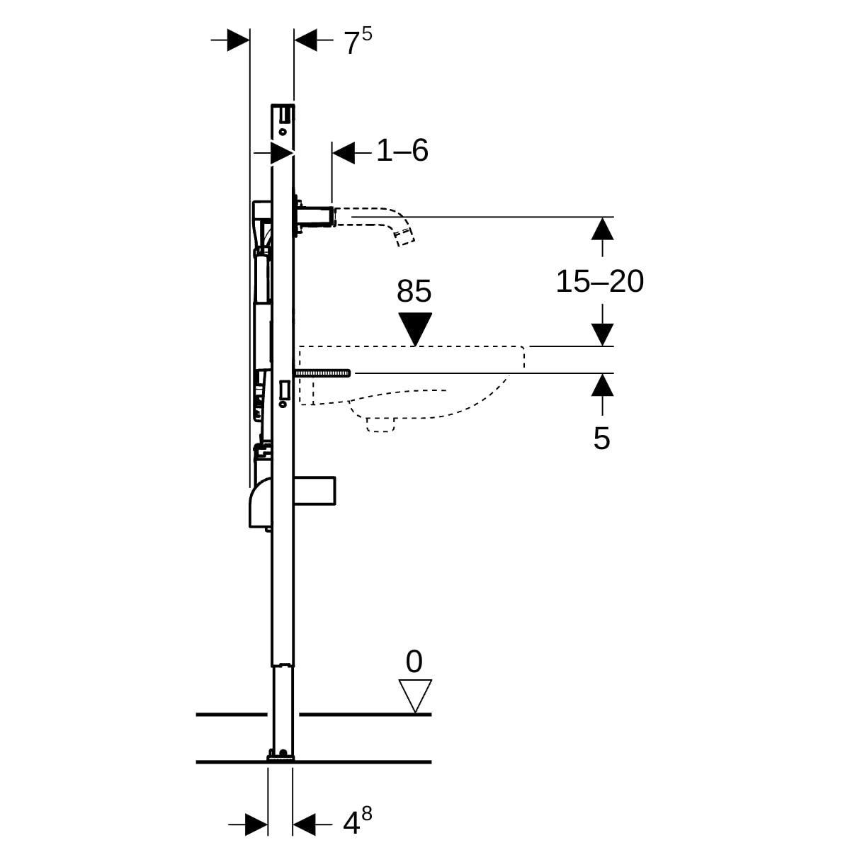Geberit Duofix Wastafel Element, 112–130 Cm, Geberit One Wandkraan Met Inbouw-Functiebox