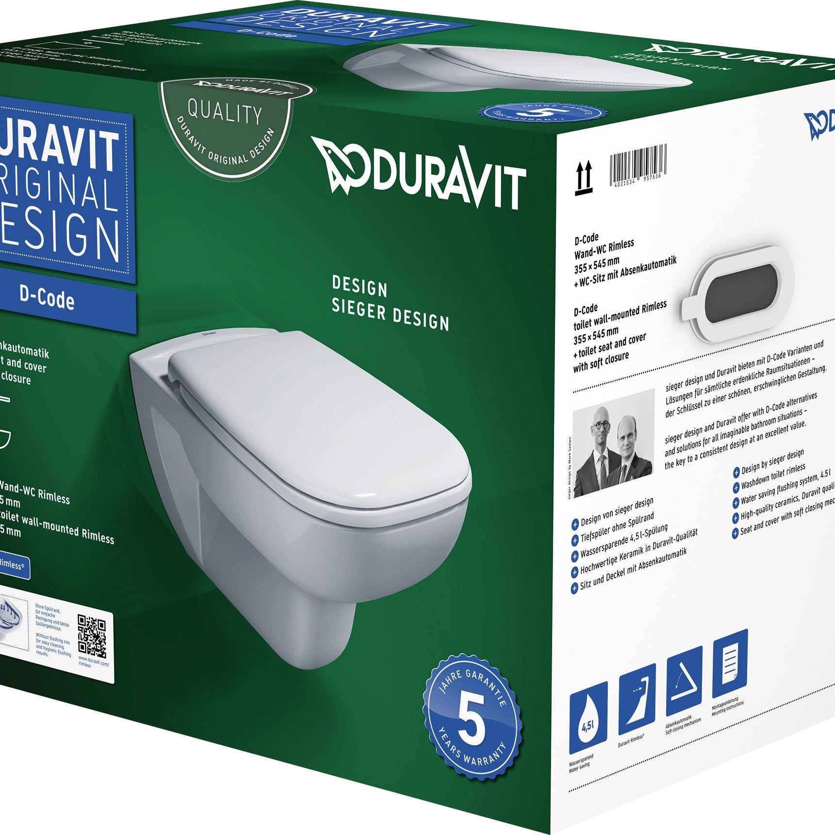 Duravit D-Code Pack Wandcloset Met Softclose Zitting Wit
