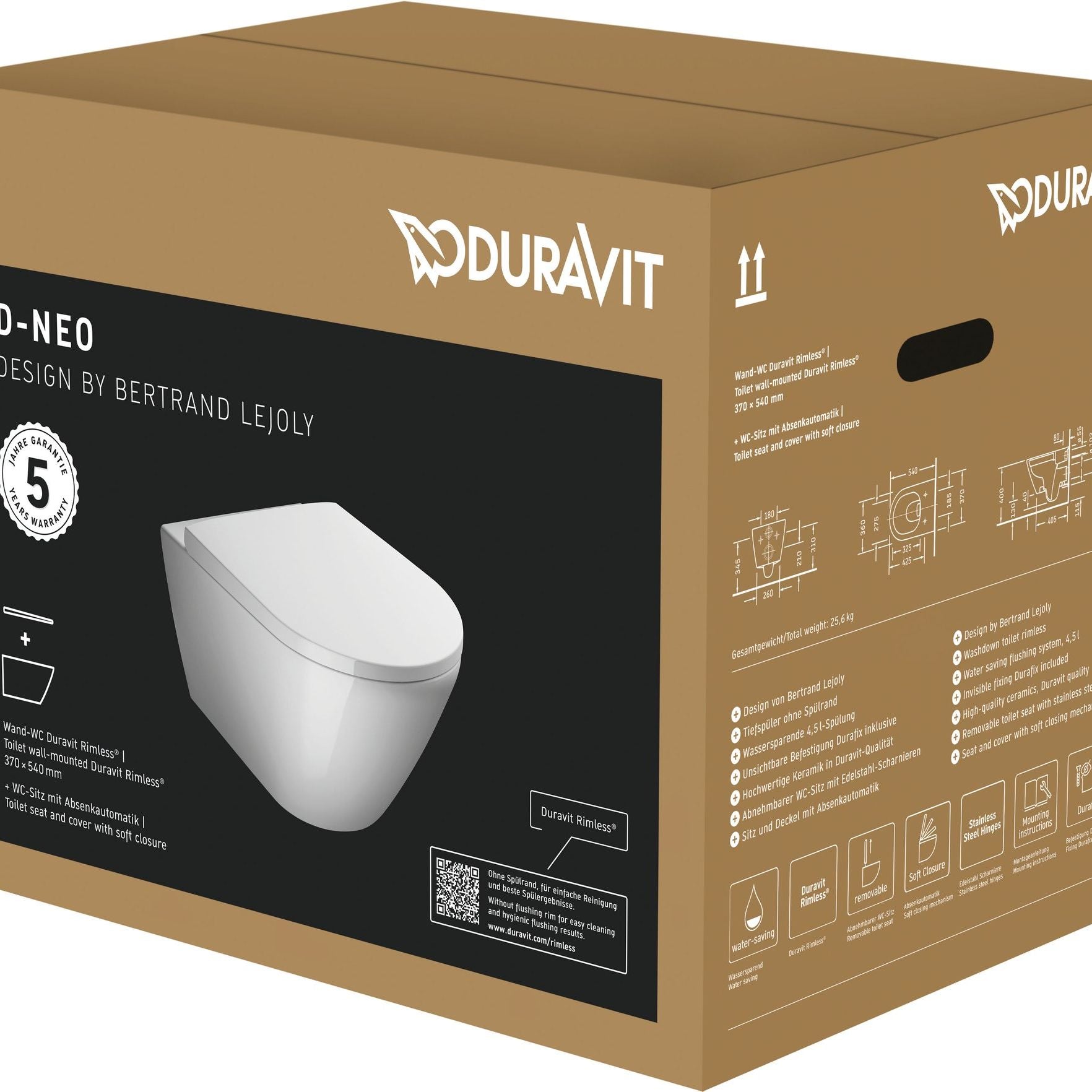 Duravit D-Neo Wandtoilet Met Zitting 37X54X40Cm Wit Hoogglans