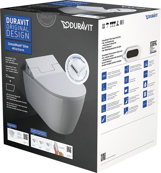 Duravit Me By Starck Douche Wc Diepspoel Spoelrandloos Met Verdekte Bevestiging 37X57Cm Incl. Douchewc Closetzitting Slim Sensowash Wit