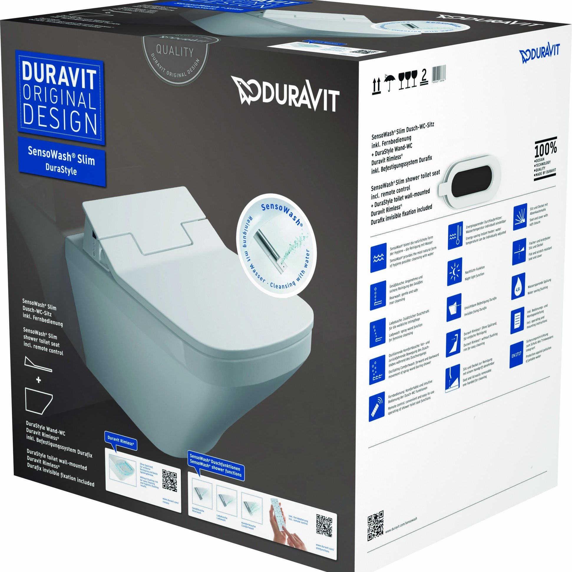 Duravit Durastyle Wandclosetpack Diepspoel Spoelrandloos Met Verdekte Bevestiging 37X62Cm Incl. Douchewc Closetzitting Slim Sensowash Wit