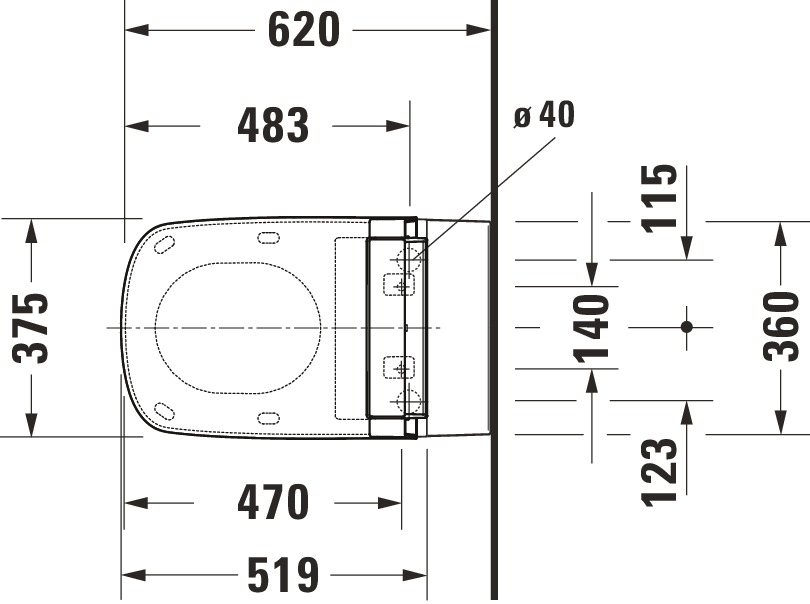 Duravit Durastyle Wandclosetpack Diepspoel Spoelrandloos Met Verdekte Bevestiging 37X62Cm Incl. Douchewc Closetzitting Slim Sensowash Wit
