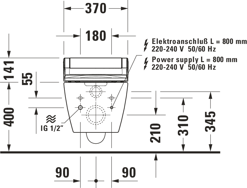 Duravit Me By Starck Douche Wc Diepspoel Spoelrandloos Met Verdekte Bevestiging 37X57Cm Incl. Douchewc Closetzitting Slim Sensowash Wit
