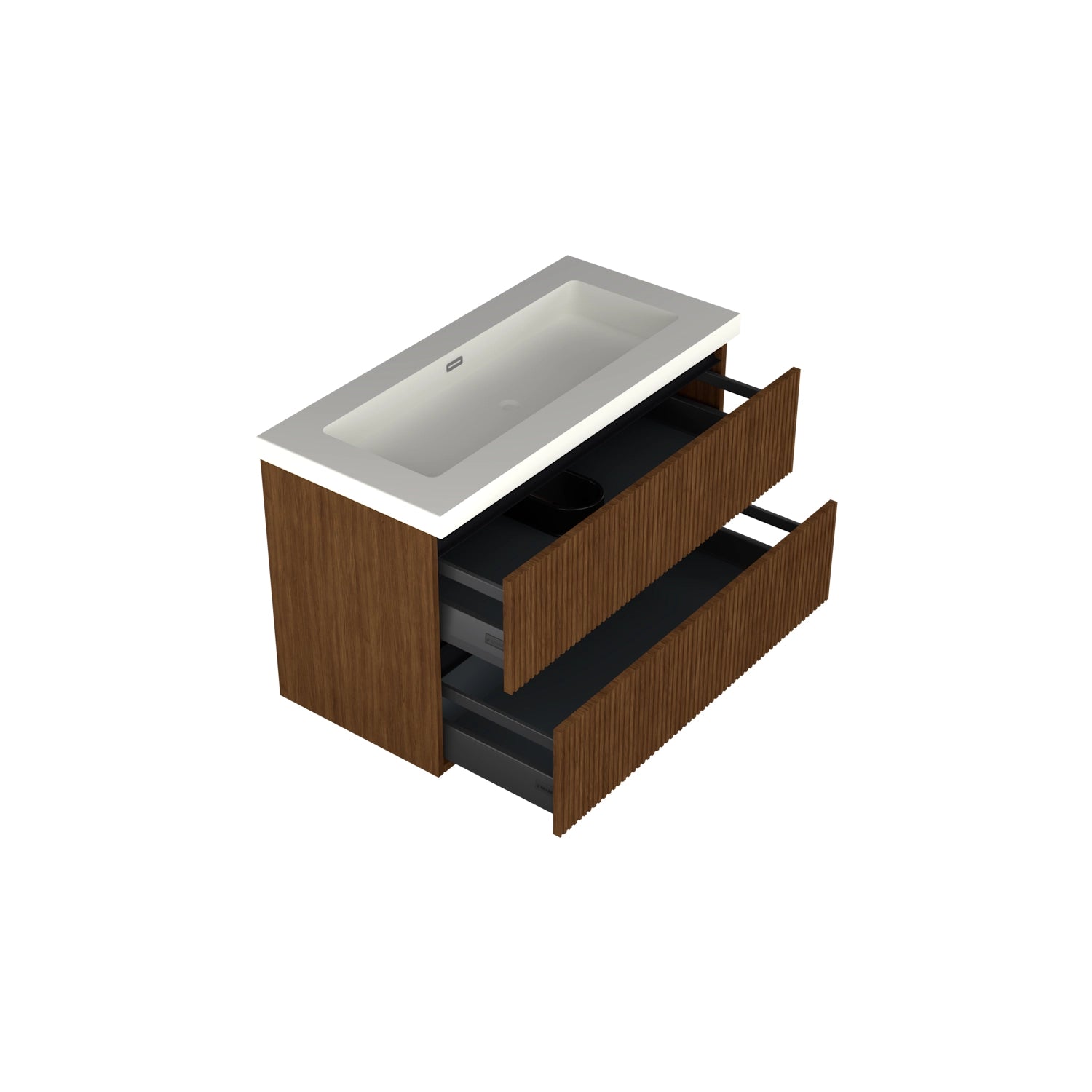 Dutchline Badmeubel Onderkast - Line Walnoot - 100X46Cm - 2 Lades - 1 Uitsparing