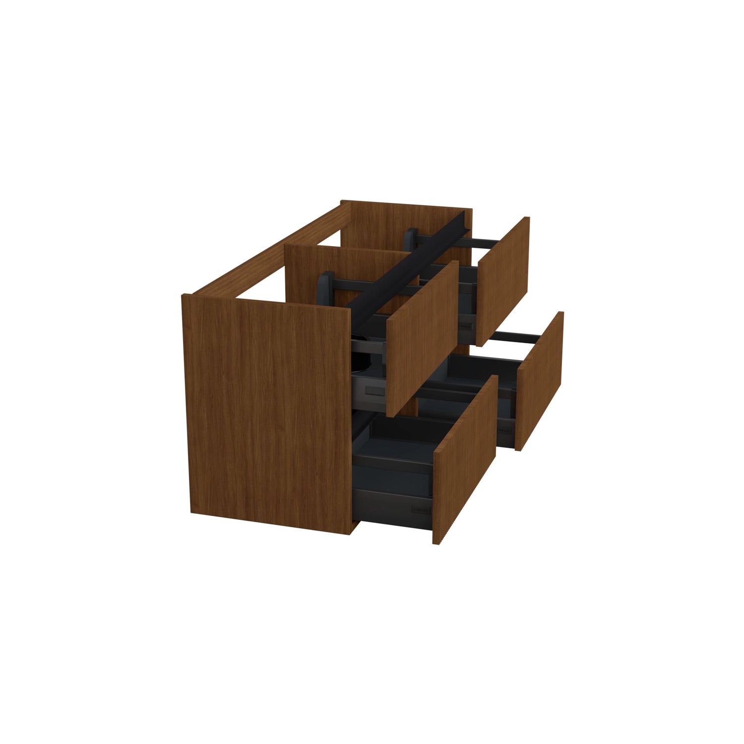 Dutchline Badmeubel Onderkast - Line Walnoot - 120X46Cm - 4 Lades - 2 Uitsparingen