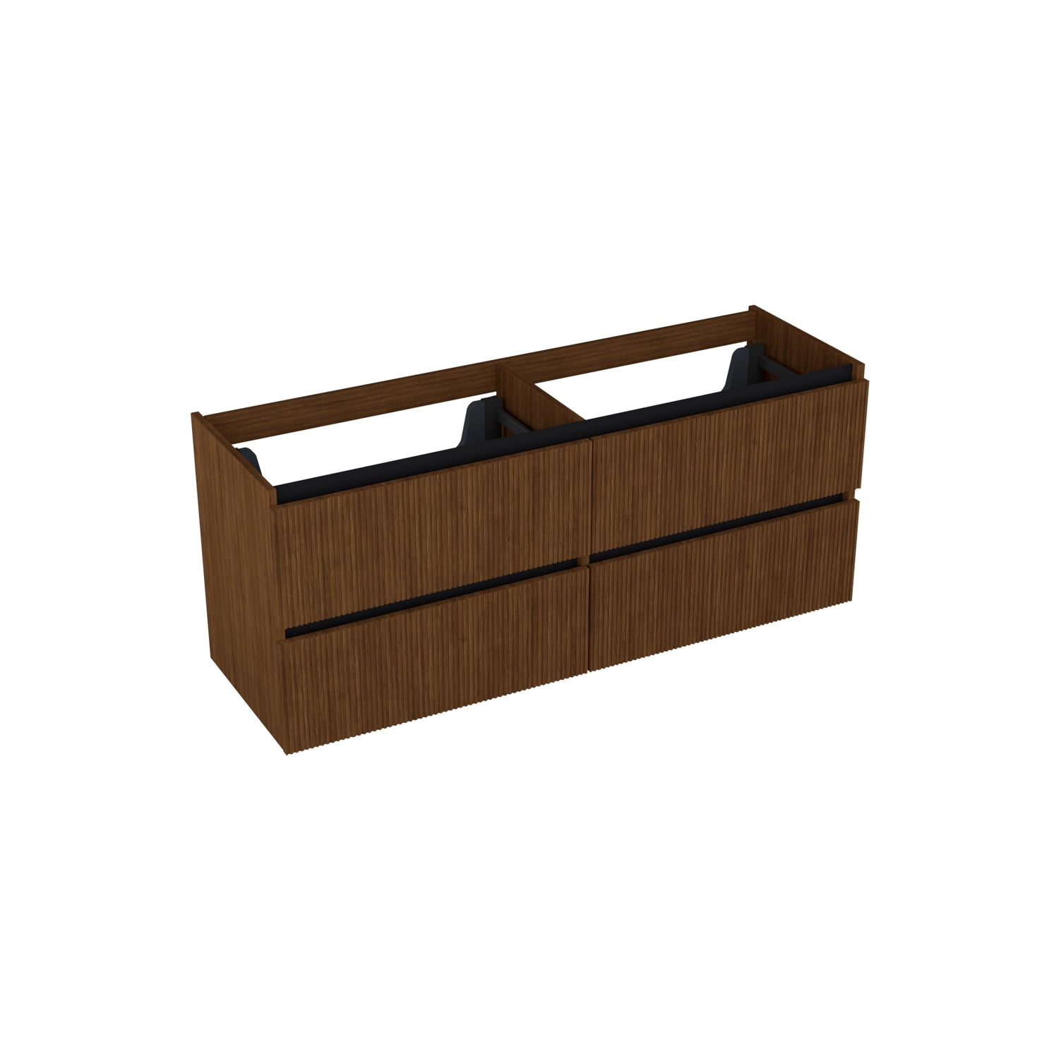 Dutchline Badmeubel Onderkast - Line Walnoot - 140X46Cm - 4 Lades - 2 Uitsparingen