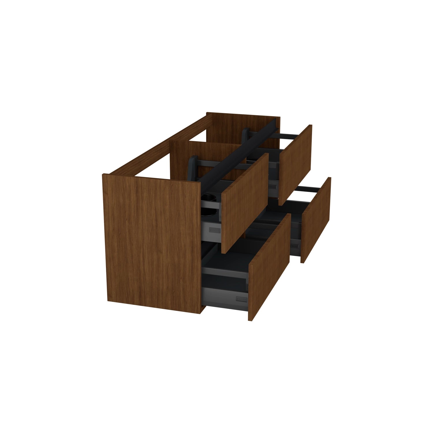 Dutchline Badmeubel Onderkast - Line Walnoot - 140X46Cm - 4 Lades - 2 Uitsparingen