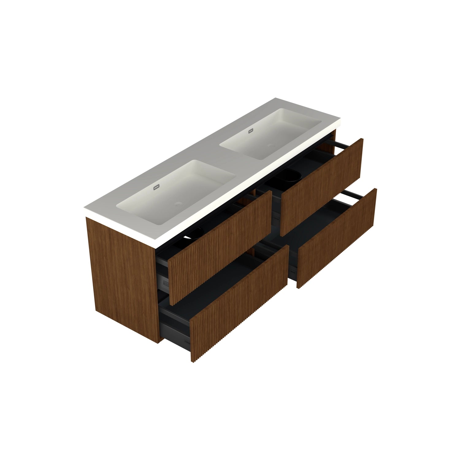 Dutchline Badmeubel Onderkast - Line Walnoot - 160X46Cm - 4 Lades - 2 Uitsparingen