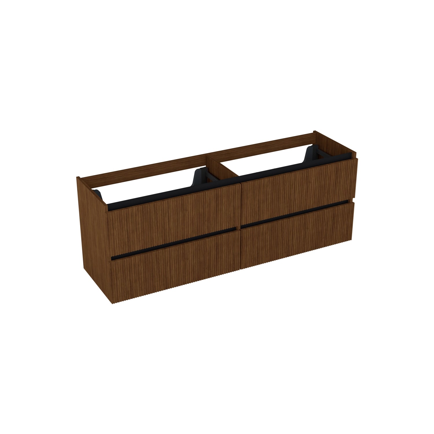 Dutchline Badmeubel Onderkast - Line Walnoot - 160X46Cm - 4 Lades - 2 Uitsparingen