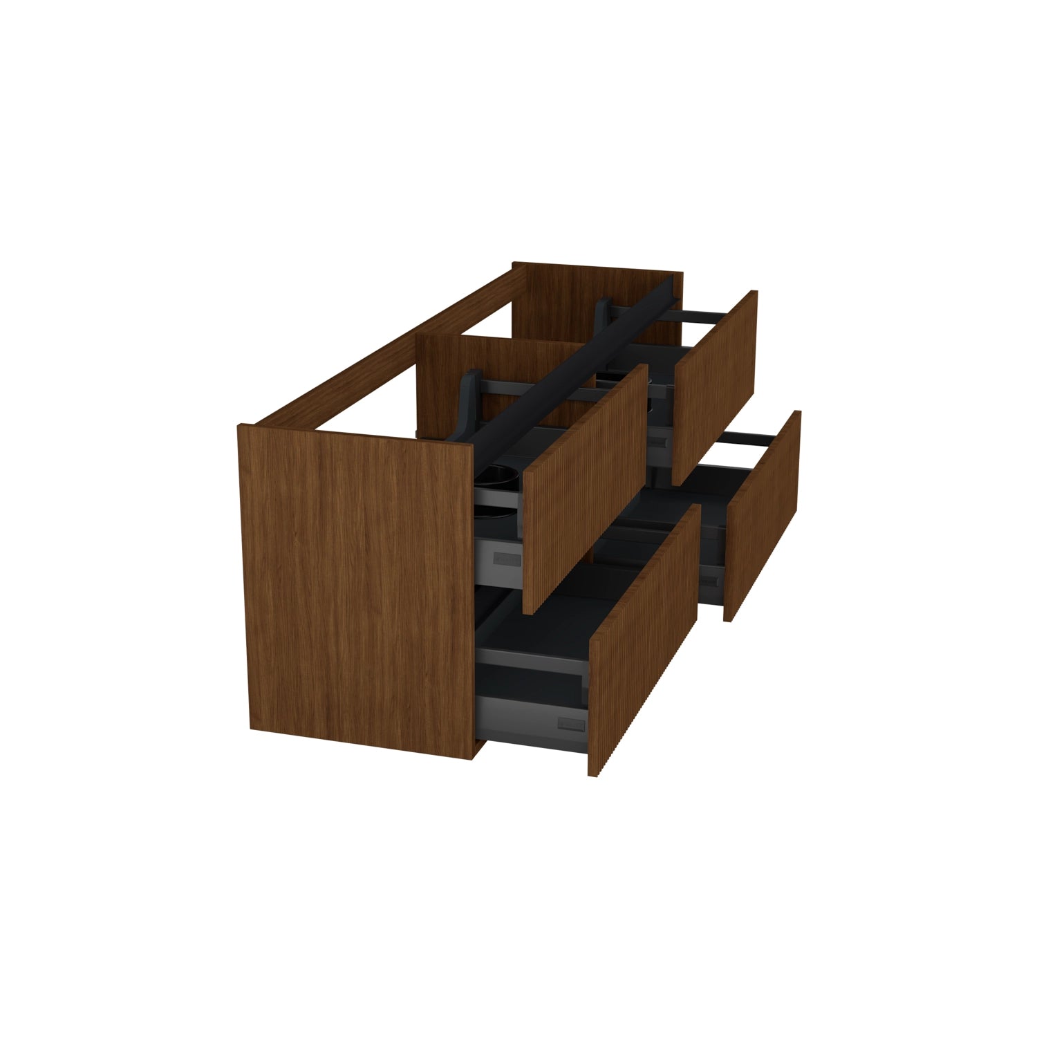 Dutchline Badmeubel Onderkast - Line Walnoot - 160X46Cm - 4 Lades - 2 Uitsparingen