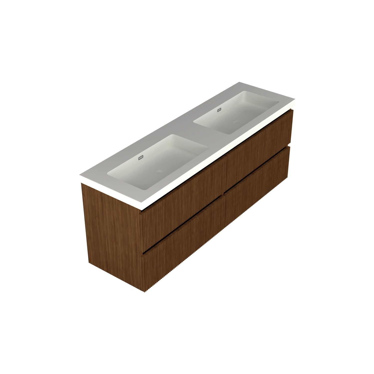 Dutchline Badmeubel Onderkast - Line Walnoot - 160X46Cm - 4 Lades - 2 Uitsparingen