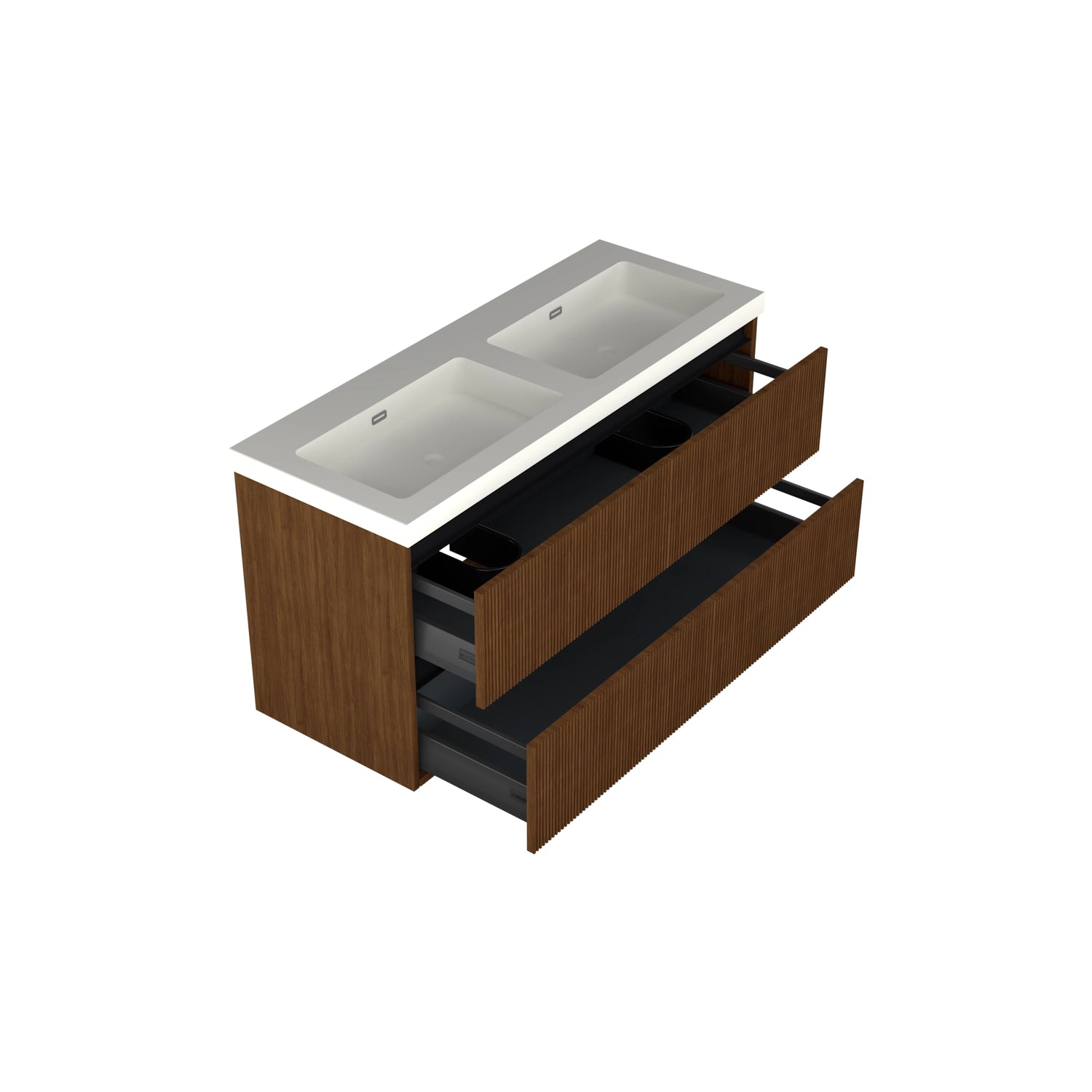 Dutchline Badmeubel Onderkast Midden - Line Walnoot - 120X46Cm - 2 Lades - 1 Uitsparing