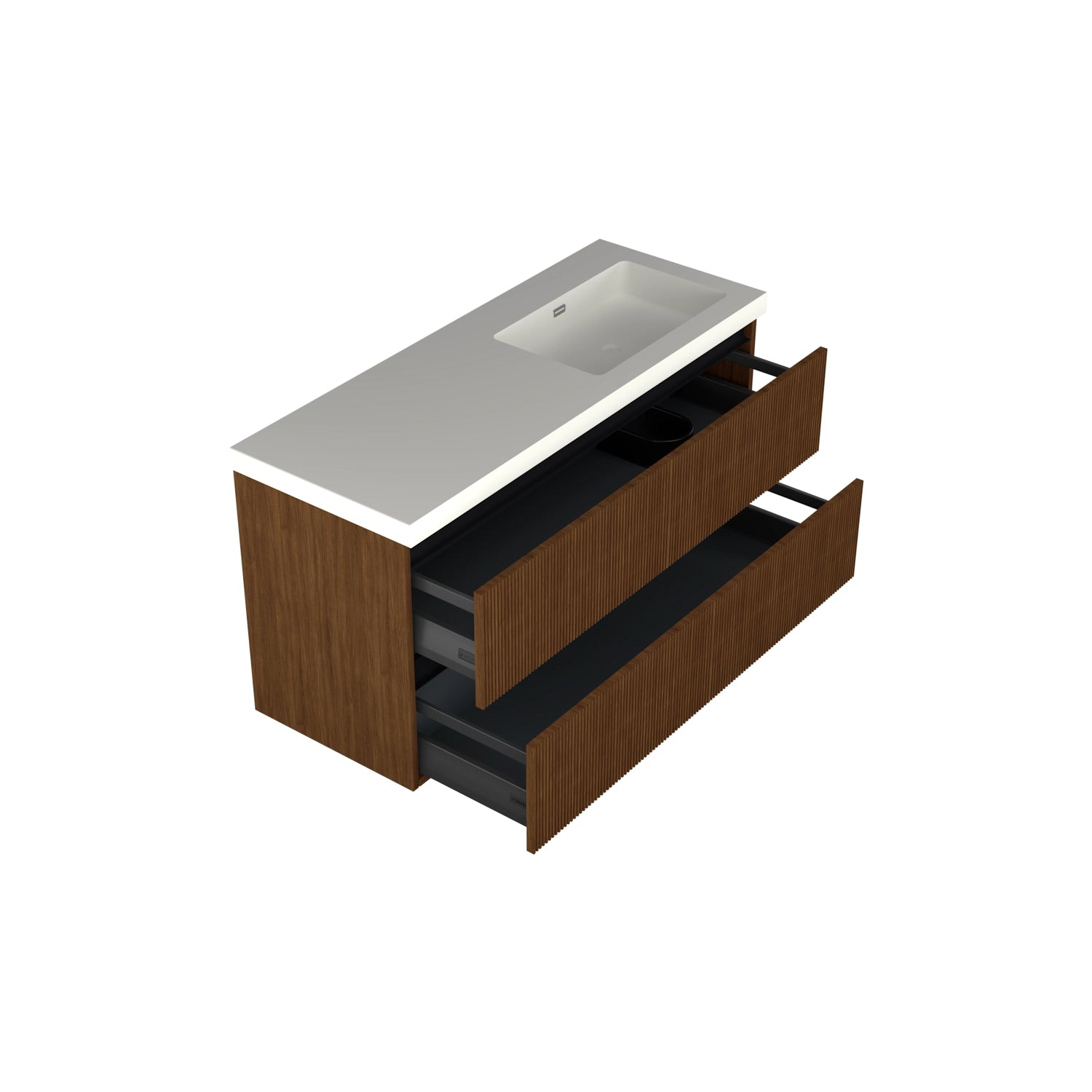 Dutchline Badmeubel Onderkast Rechts - Line Walnoot - 120X46Cm - 2 Lades - 1 Uitsparing