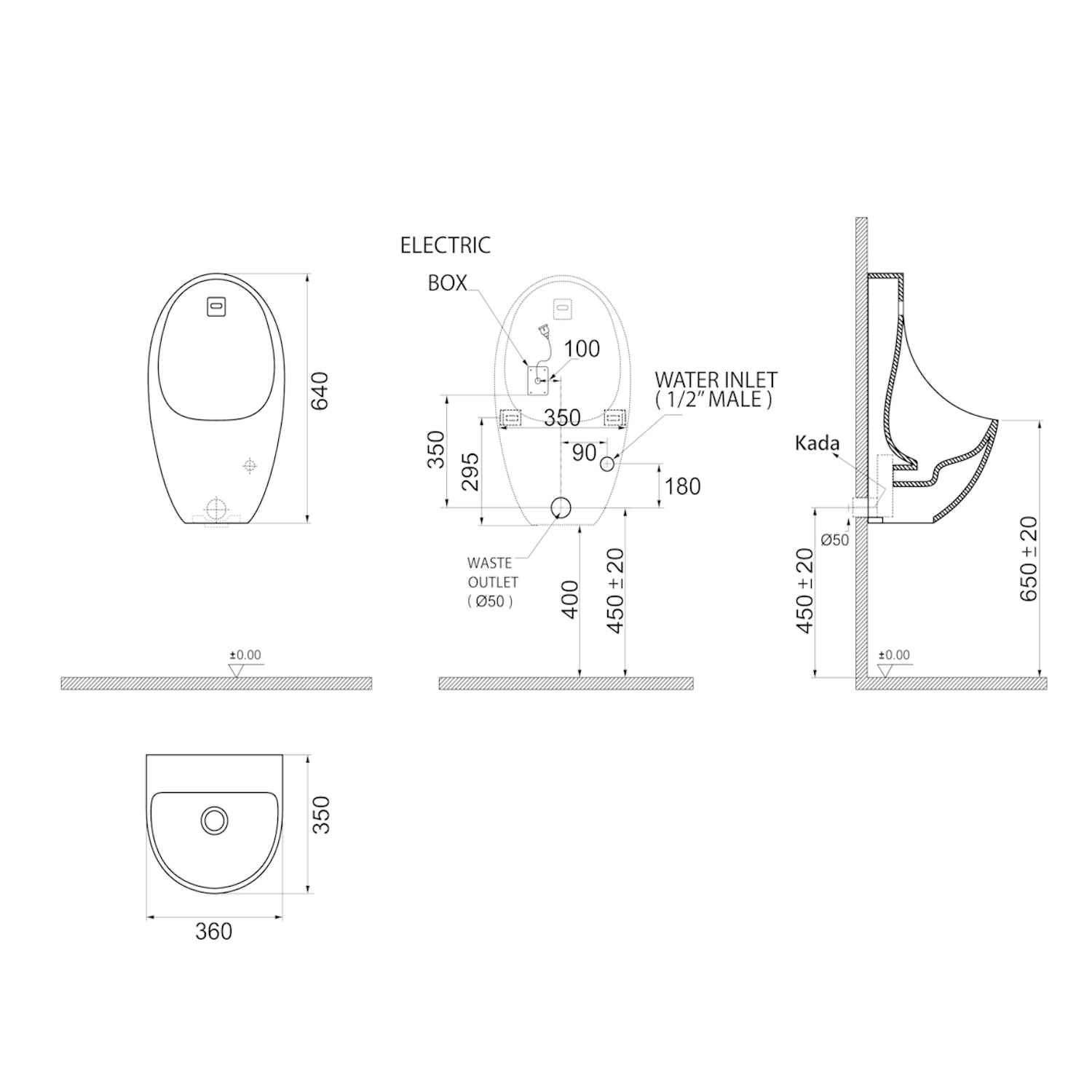 Dutchline - Urinoir - Glans Wit - 360X630Mm
