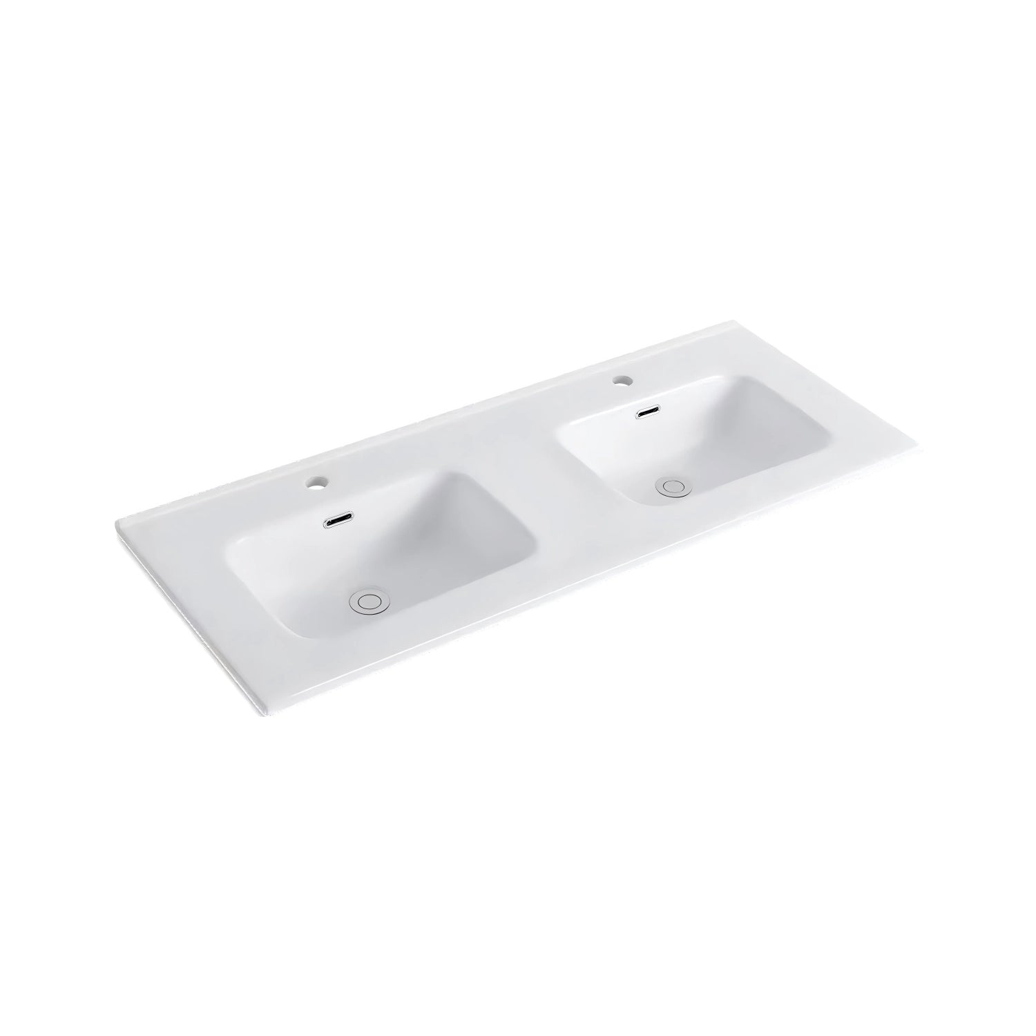 Dutchline - Keramische Wastafel Ovi 120Cm - Glans Wit - 2 Kraangaten - 2 Wasbakken