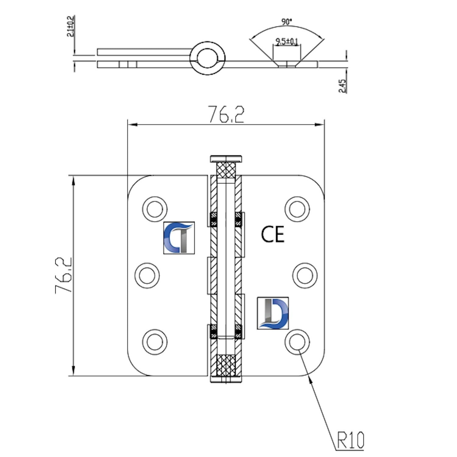Dutchline - Kogellagerscharnier - 76X76Mm