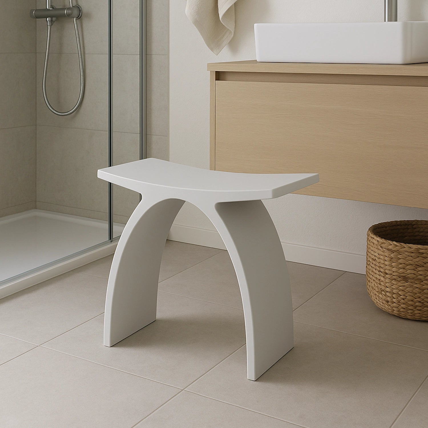 Dutchline - Solid.Surface Badkamer Kruk - Mat Wit