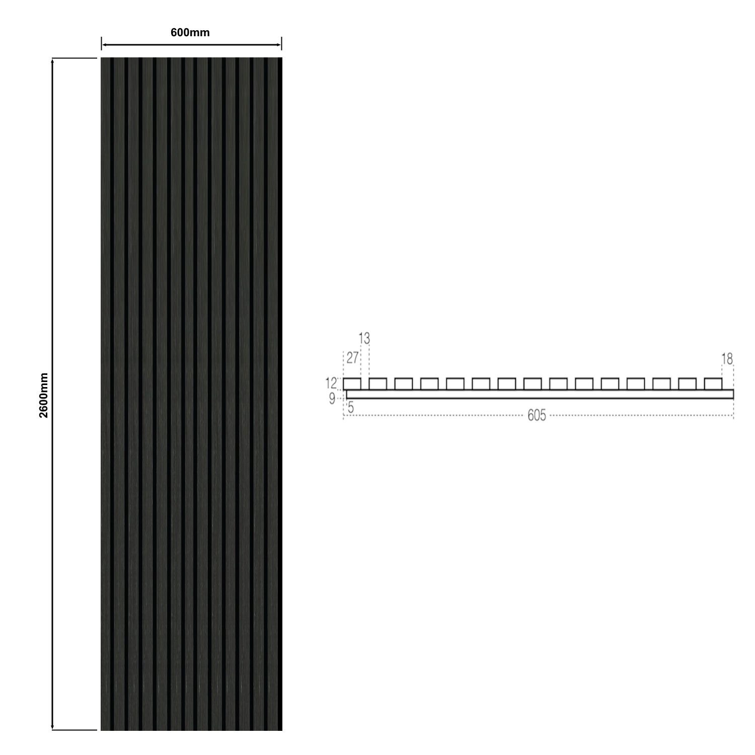 Dutchline - Wandpaneel Akoestisch Met Echt Houtfineer - Diamant Zwart - 600*2600Mm