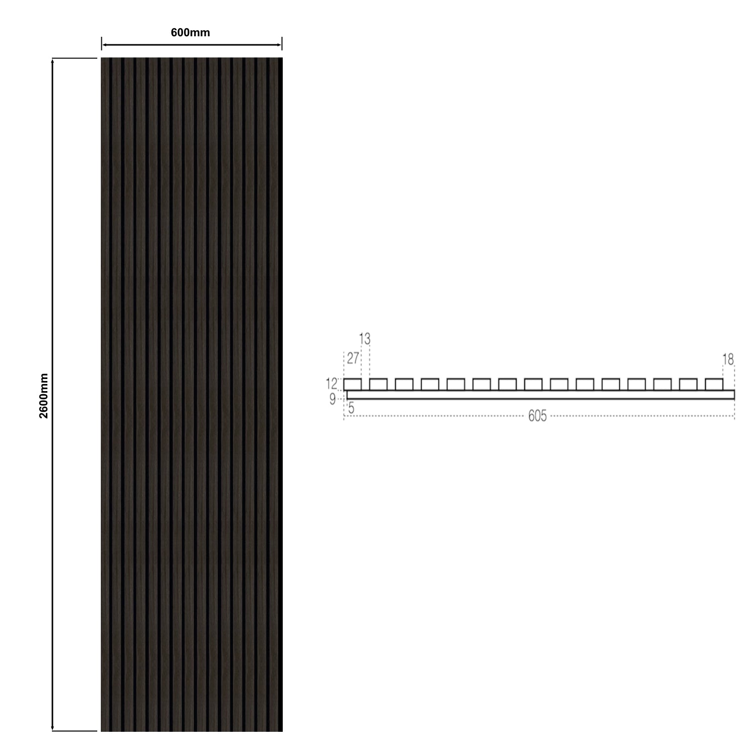 Dutchline - Wandpaneel Akoestisch Met Echt Houtfineer - Gerookt Grijs - 600*2600Mm