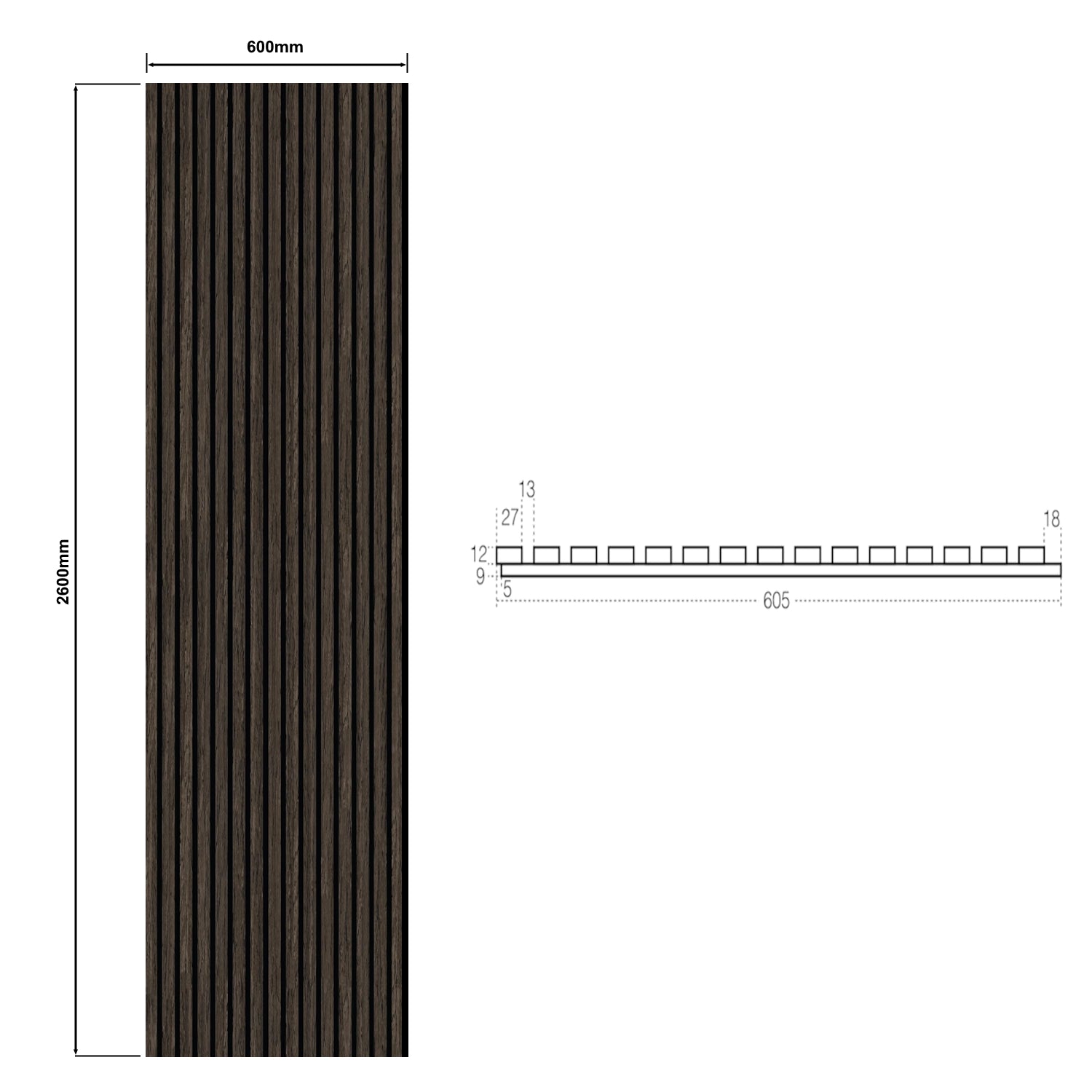 Dutchline - Wandpaneel Akoestisch Met Echt Houtfineer - Wenge - 600*2600Mm