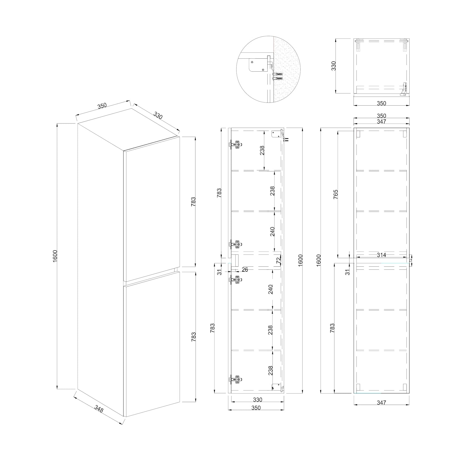 Dutchline Badmeubel Kolomkast Glans Wit 160X35Cm 2 Deuren