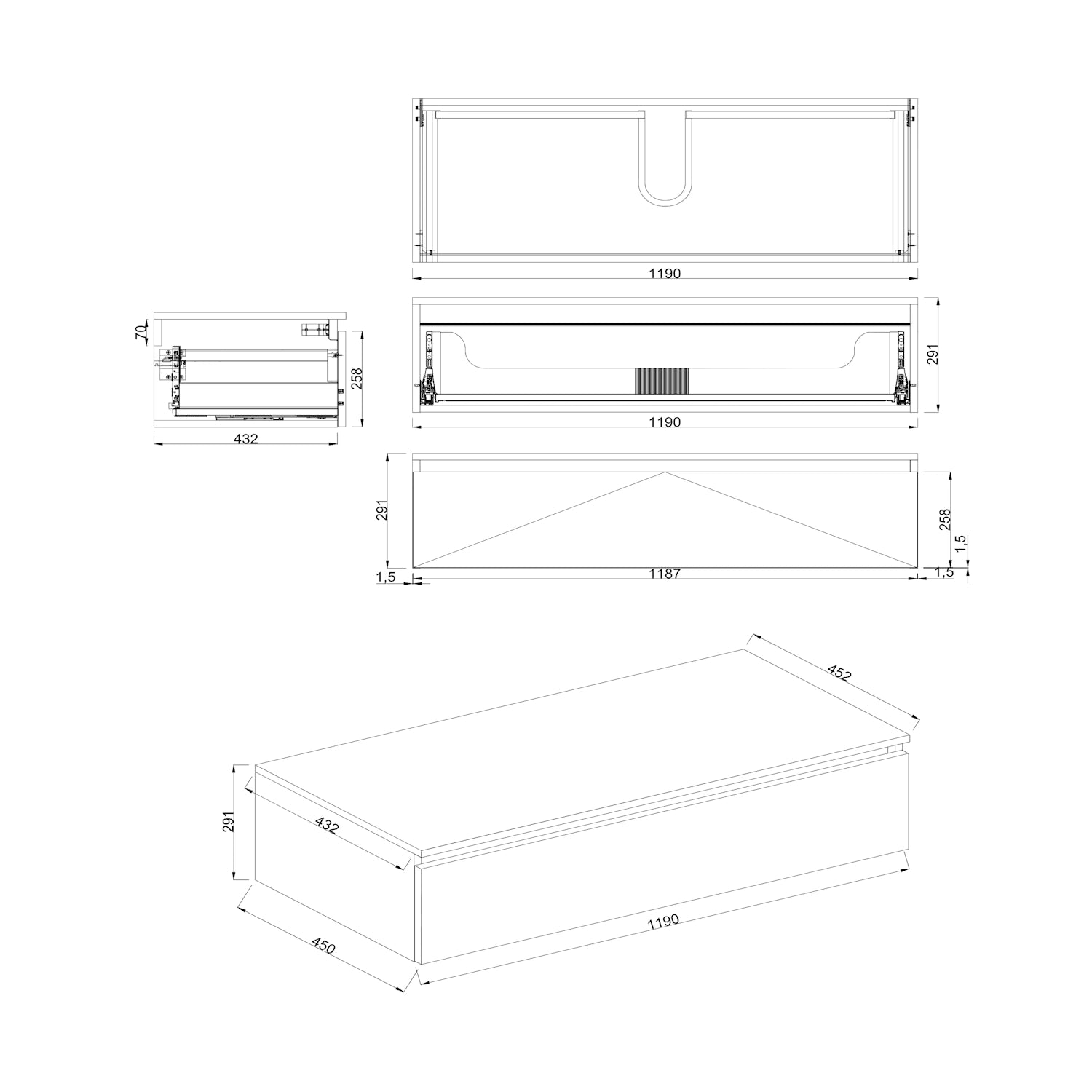 Dutchline Badmeubel Onderkast Mat Grijs 120X46Cm 1 Lade 1 Uitsparing