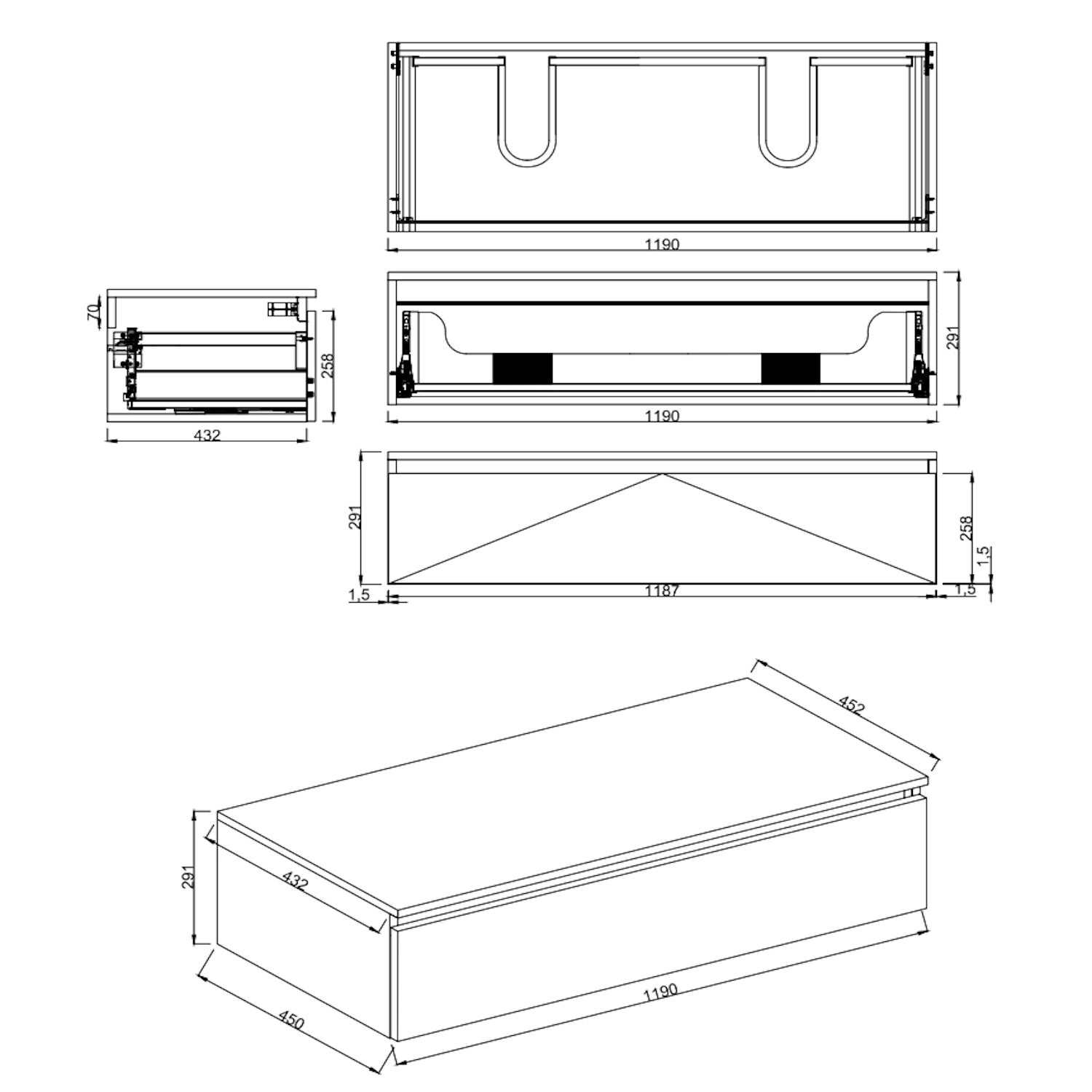 Dutchline Badmeubel Onderkast - Glans Wit - 120X46Cm - 1 Lade - 2 Uitsparingen