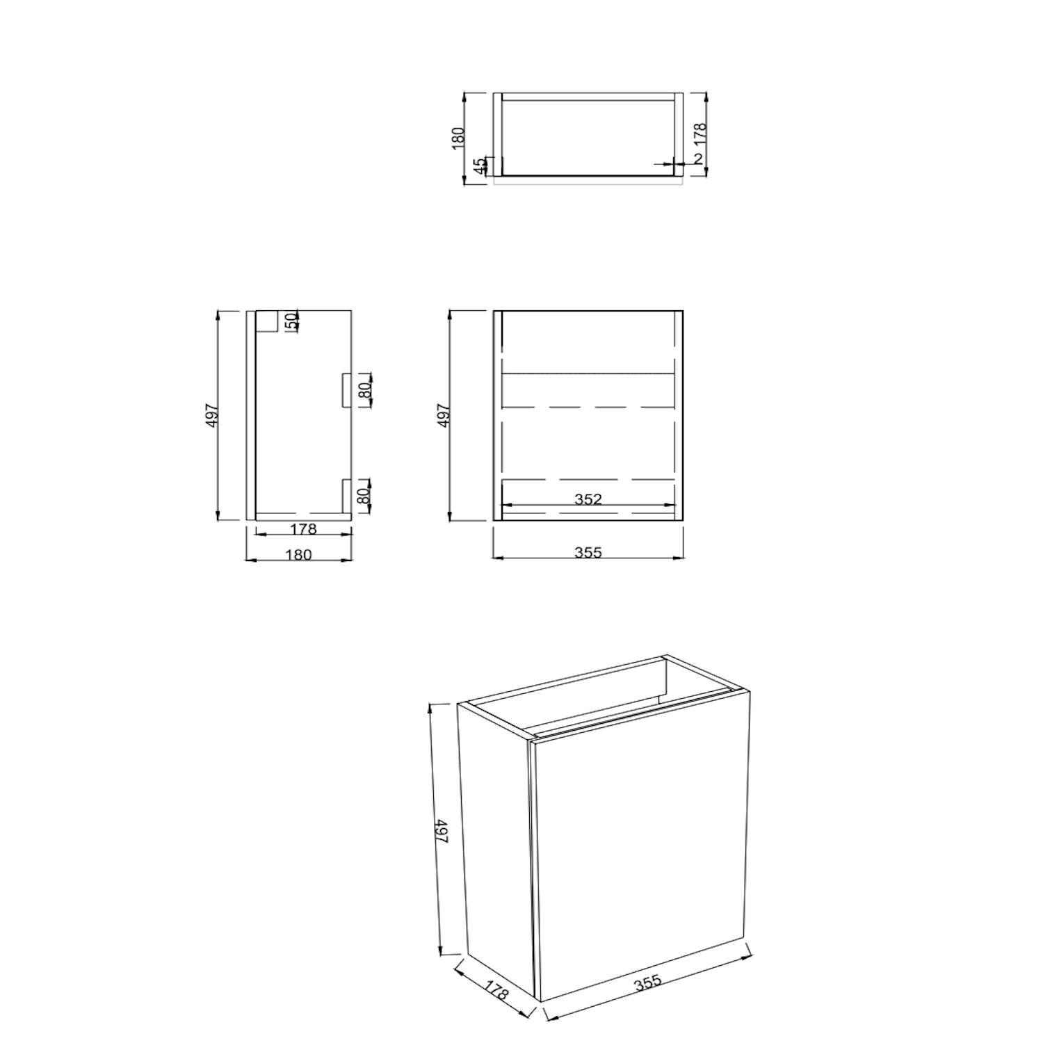 Dutchline Badmeubel Onderkast Mat Zwart 36X18Cm 1 Deur (Links/Rechts)