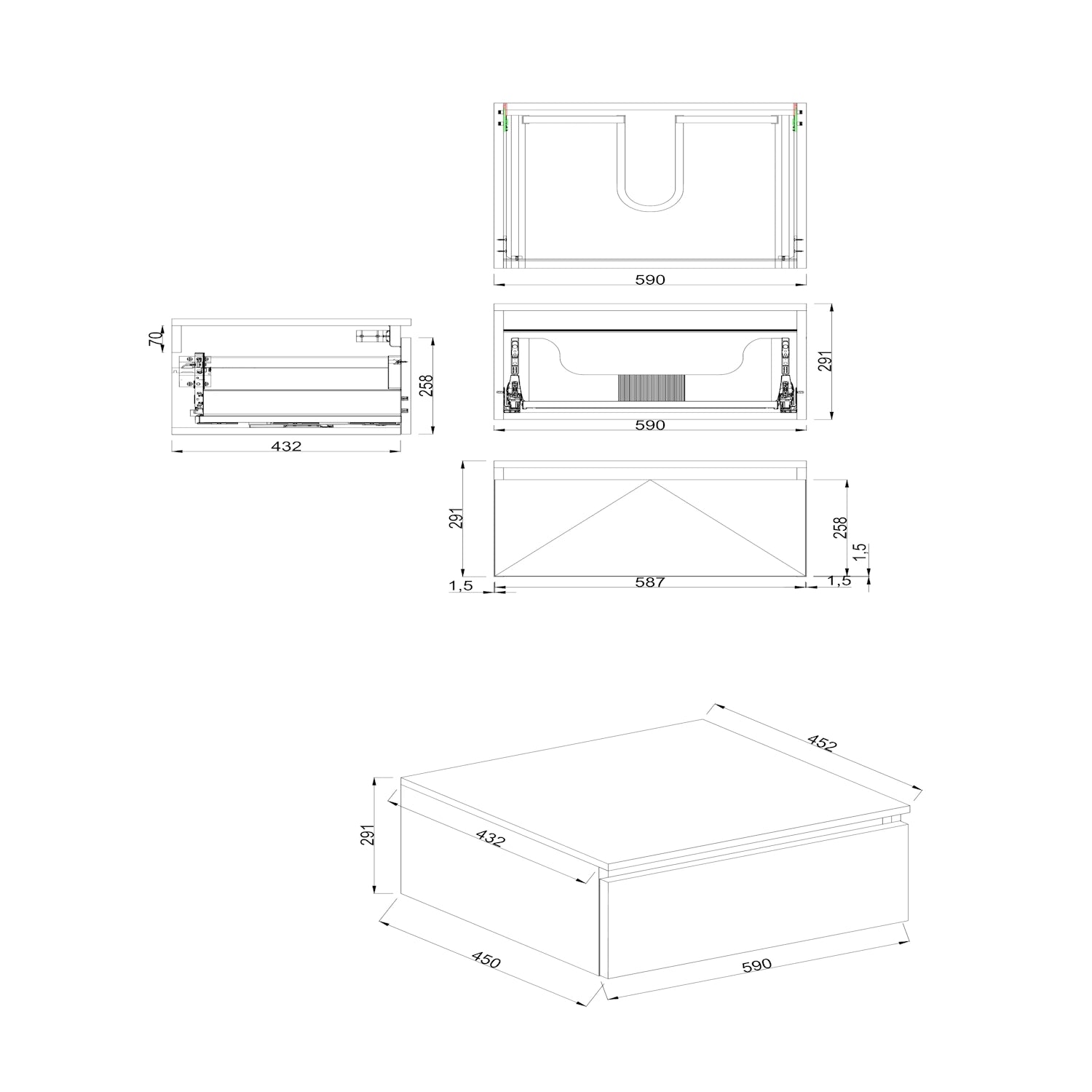 Dutchline Badmeubel Onderkast Glans Wit 60X46Cm 1 Lade 1 Uitsparing