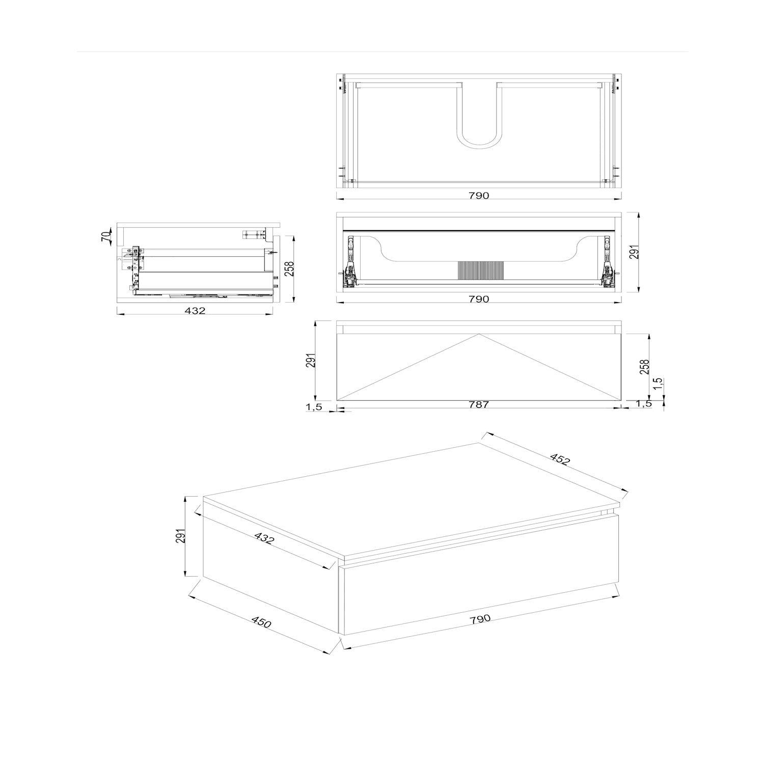 Dutchline Badmeubel Onderkast Glans Wit 80X46Cm 1 Lade 1 Uitsparing