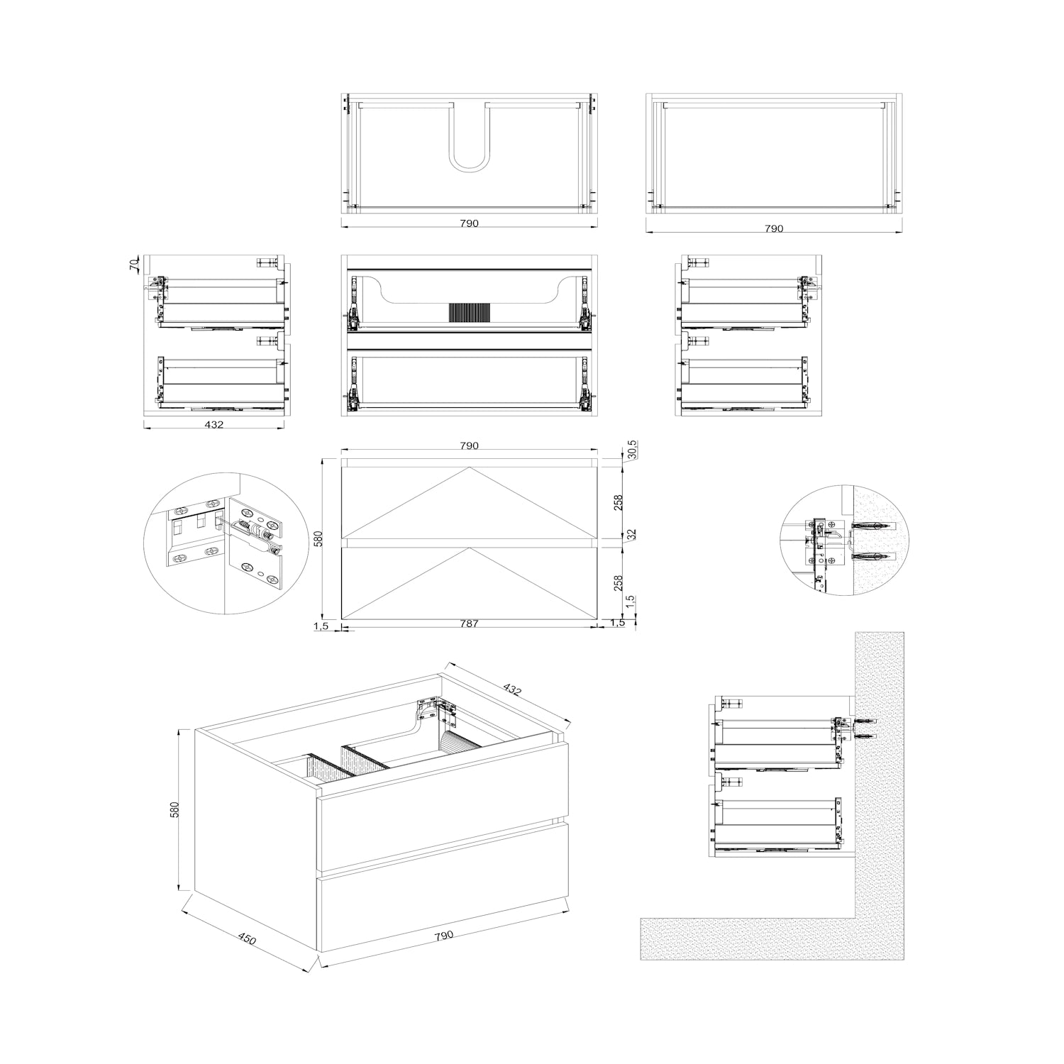 Dutchline Badmeubel Onderkast Mat Grijs 80X46Cm 2 Lades 1 Uitsparing