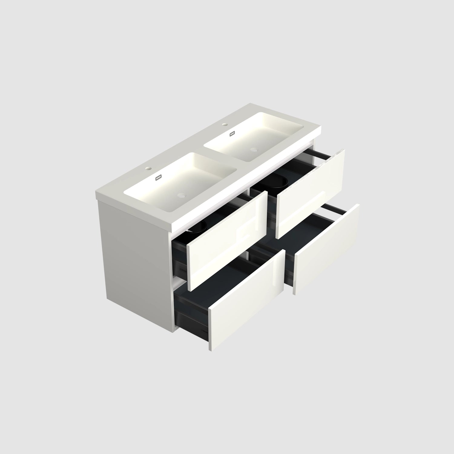 Dutchline Badmeubel Onderkast - Glans Wit - 120X46Cm - 4 Lades - 2 Uitsparingen