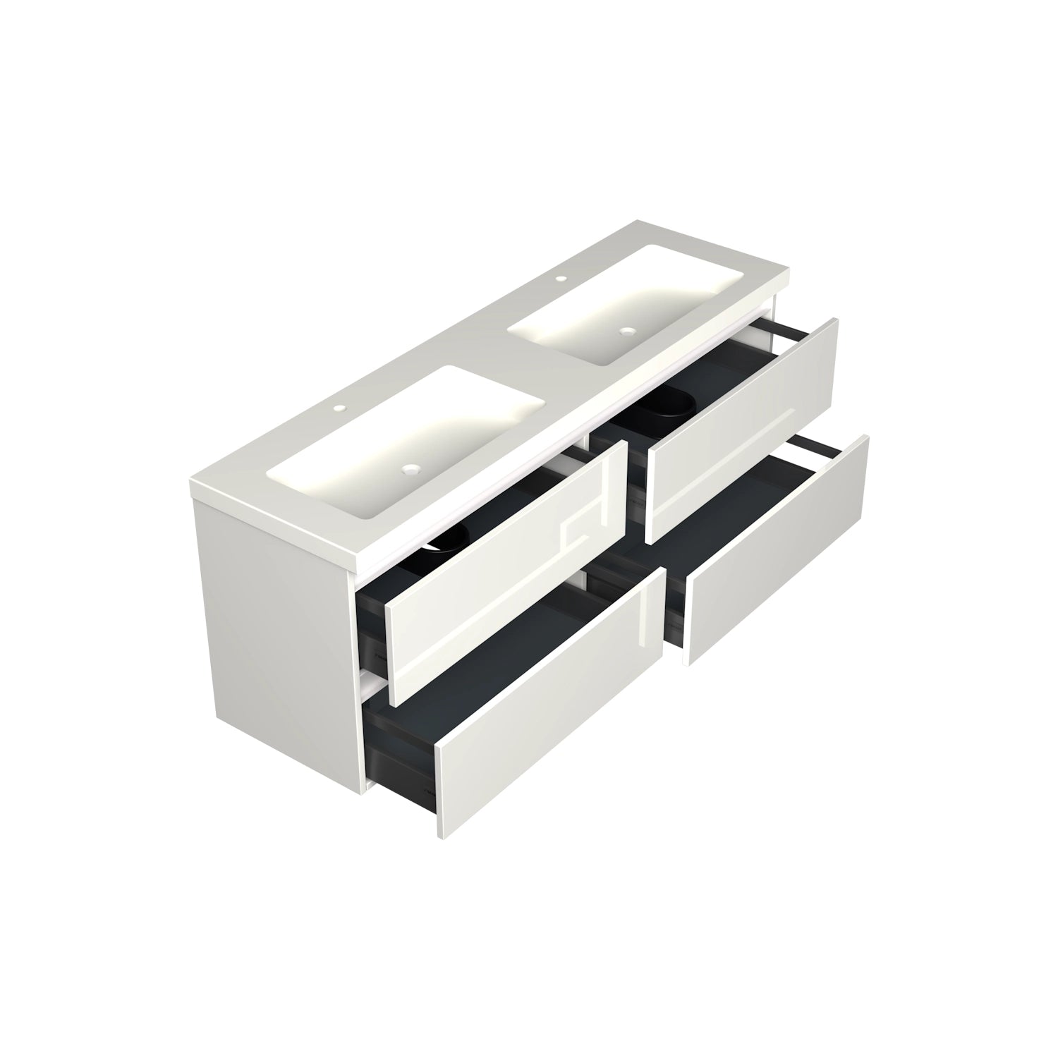 Dutchline Badmeubel Onderkast - Glans Wit - 160X46Cm - 4 Lades - 2 Uitsparingen
