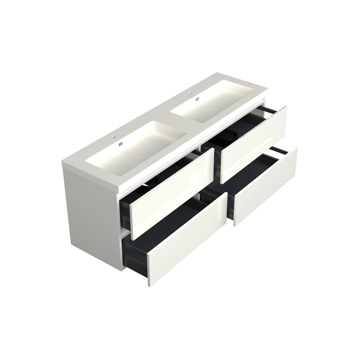 Dutchline Badmeubel Onderkast - Glans Wit - 200X46Cm - 4 Lades - 2 Uitsparingen