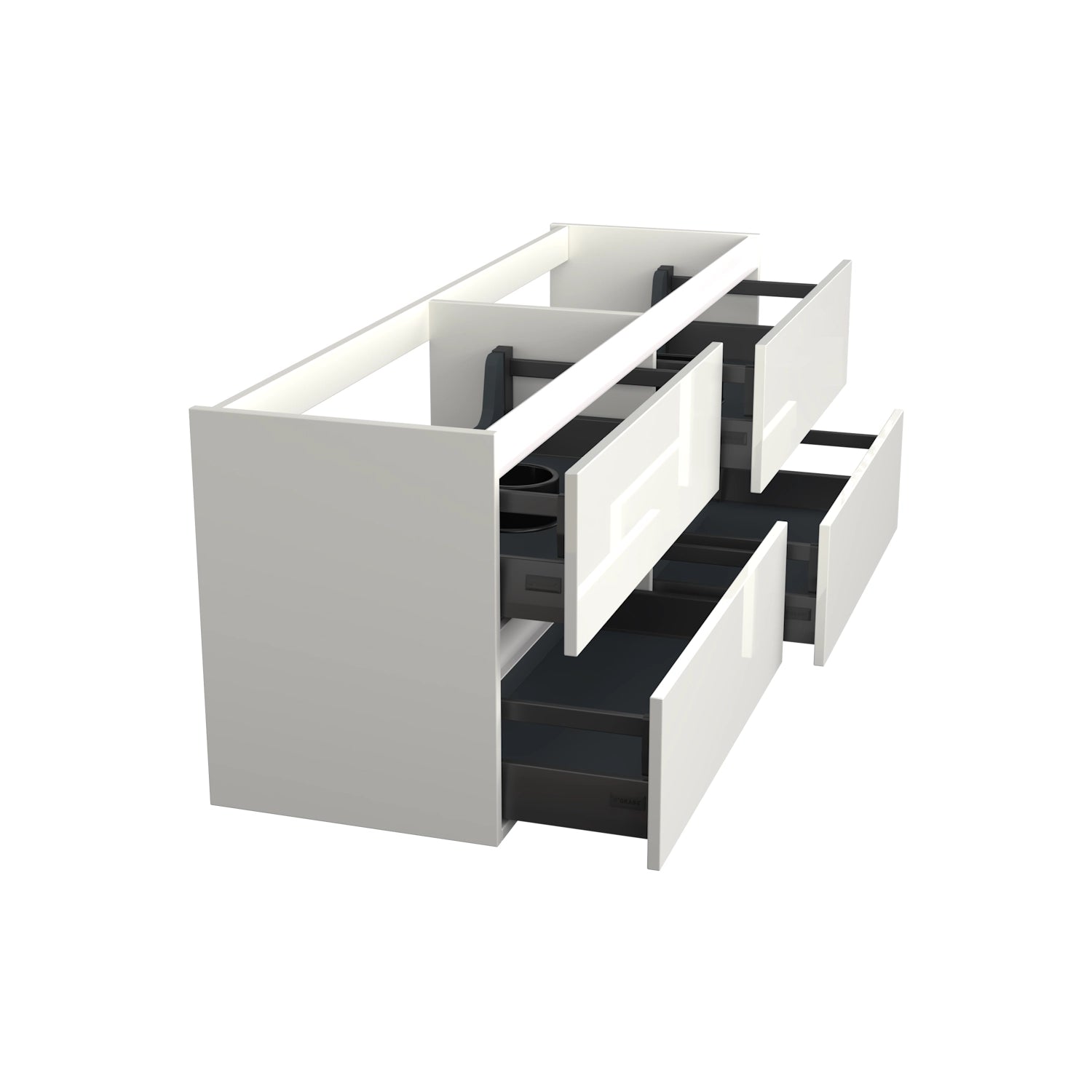 Dutchline Badmeubel Onderkast - Glans Wit - 200X46Cm - 4 Lades - 2 Uitsparingen