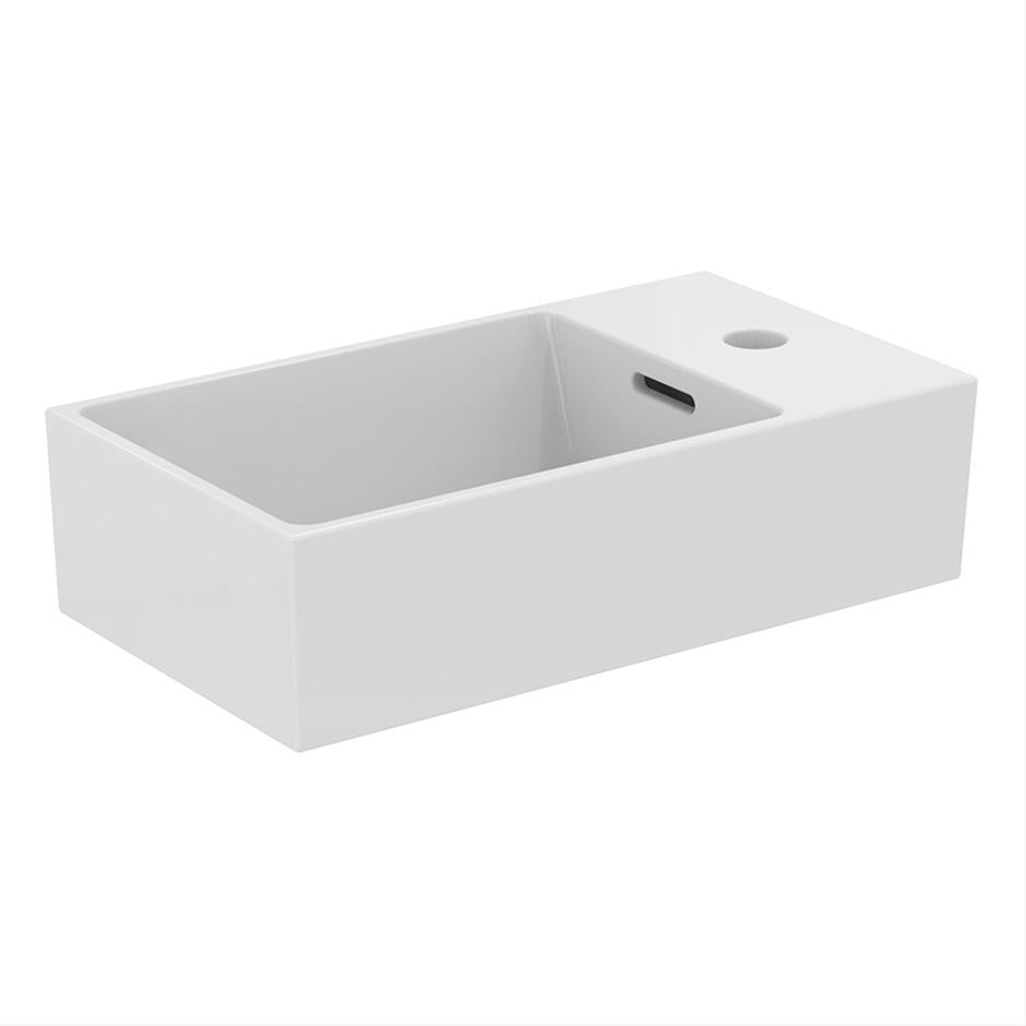 Ideal Standard Fontein 450x250x150 mm, 1 Met Kraangat, Met Overloop, Gat Aan de Rechterkant - Wit