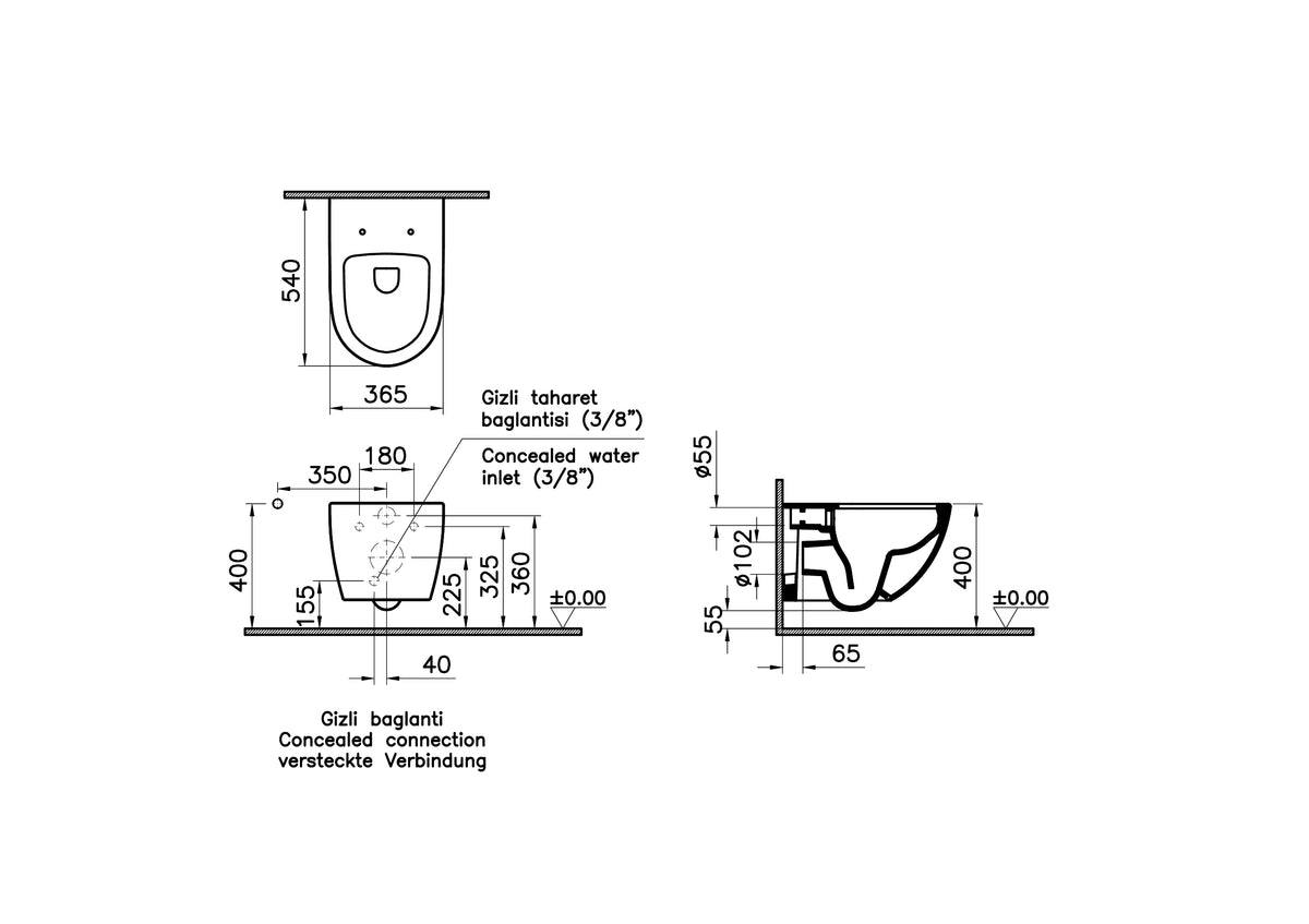 VitrA Metropole Rim-ex Wall-Hung Toilet with Integrated Thermostatic Bidet Tap and Detergent Compartment, White